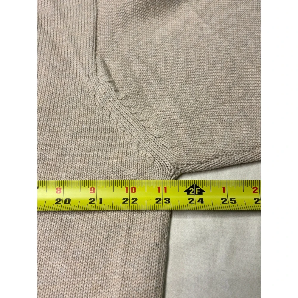 LL Bean Mens V-Neck Sweater‎ Large Beige Oatmeal 100% Cotton Knit Pullover FW82
